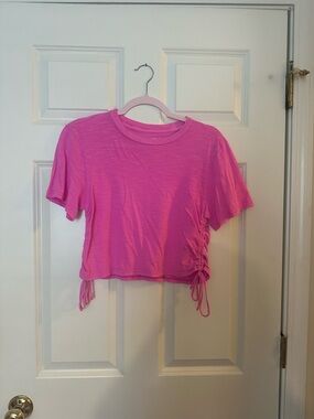 Pink Drawstring Side Crop Tee - girls Tops